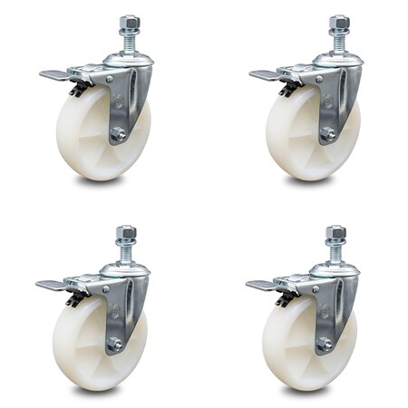 Service Caster 5 Inch Nylon Swivel 1/2 Inch Threaded Stem Caster Set with Total Lock Brake SCC SCC-TSTTL20S514-NYS-121315-4